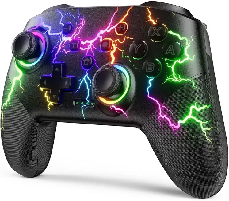 VOYEE Switch Controllers Compatible with Switch/Lite/OLED/PC Windows, 1000mAh Programmable RGB Lightning LED, Wireless Pro Controller with One Key Pairing/Wake Up/Turbo/Vibration