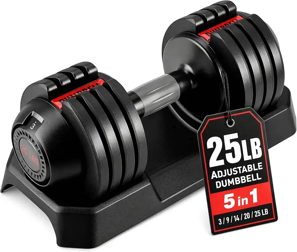 LIFERUN 25LB Adjustable Dumbbells Set/Single, 5 in 1 Weight Dumbbell with Anti-Slip Handle, 1-Second Dial Adjustment, Space Saving for Men & Women, for Beginners & Body Shaping Home Training