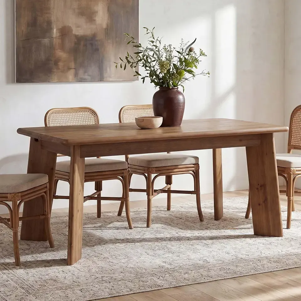 LITTLE TREE Solid Wood Dining Table for 4-6 People, 63 Inches Dining Room Table, Vintage Rectangle Kitchen Table with Leaning Legs, Dinner Tables for Dining Room Living Room, Easy Assembly, Chestnut