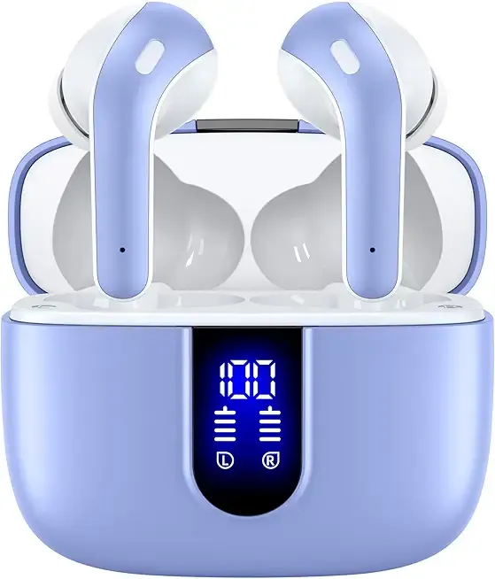 TAGRY Bluetooth Headphones True Wireless Earbuds 60H Playback LED Power Display Earphones with Wireless Charging Case IPX5 Waterproof in-Ear Ear buds with Mic for TV Smart Phone Laptop Computer Sports