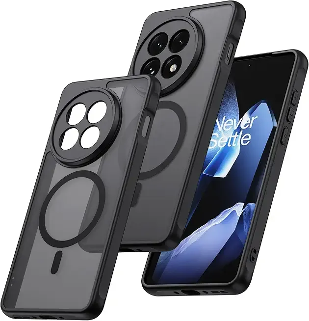 Magnetic for OnePlus 13R Case [Fit for MagSafe] Translucent Matte Shockproof Phone Case with Camera Cover, One Plus 13R Slim Thin Yet Military Grade Drop Proof Silicone Bumper Case, Black