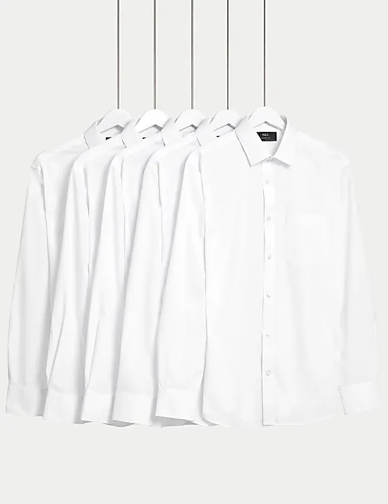 5 Pack Regular Fit Easy Iron Long Sleeve Shirts