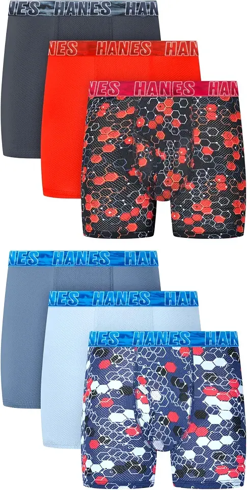Boys' Moves Performance Underwear Boxer Brief, 6-pack, All Over Mesh Moisture Wicking Boxer Briefs