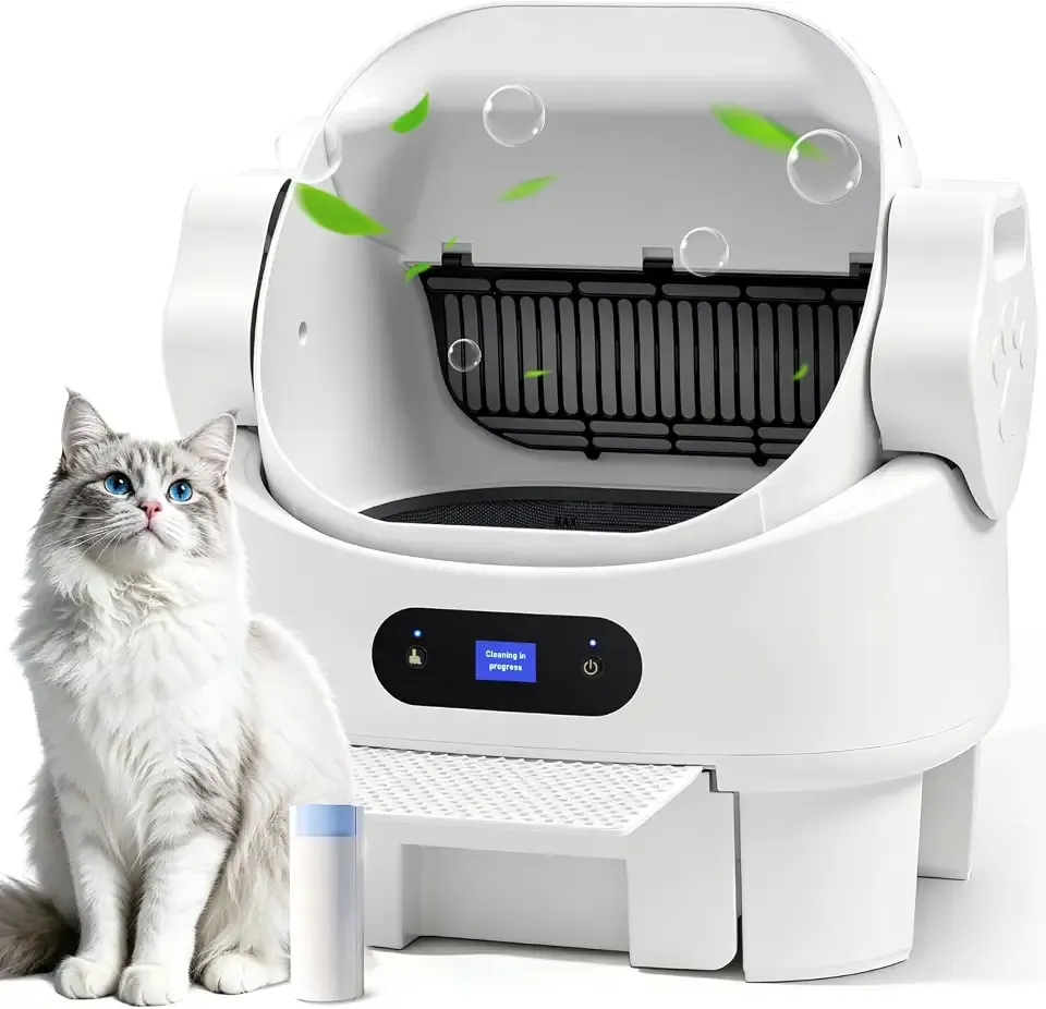 Self Cleaning Open Top Automatic Multiple Cat Litter Box, White