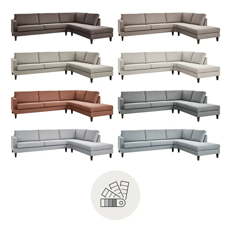 Sone dyp hjørnesofa Modulsofa. 3 seter + stort hjørne + åpen ende i stoff 391/Bloq beige med armlene W4