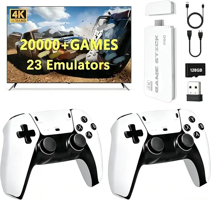 Plug & Play Retro Game Console | 128GB 20000+ Classic Games | 4K HDMI TV Gaming Stick | Dual Wireless Controllers | Handheld Retro Gaming Console for Family