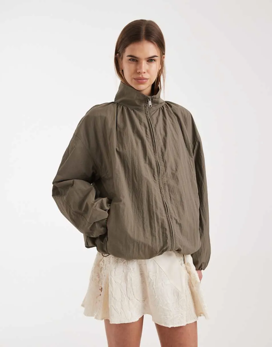 ASOS DESIGN oversized bubble hem track jacket in mushroom