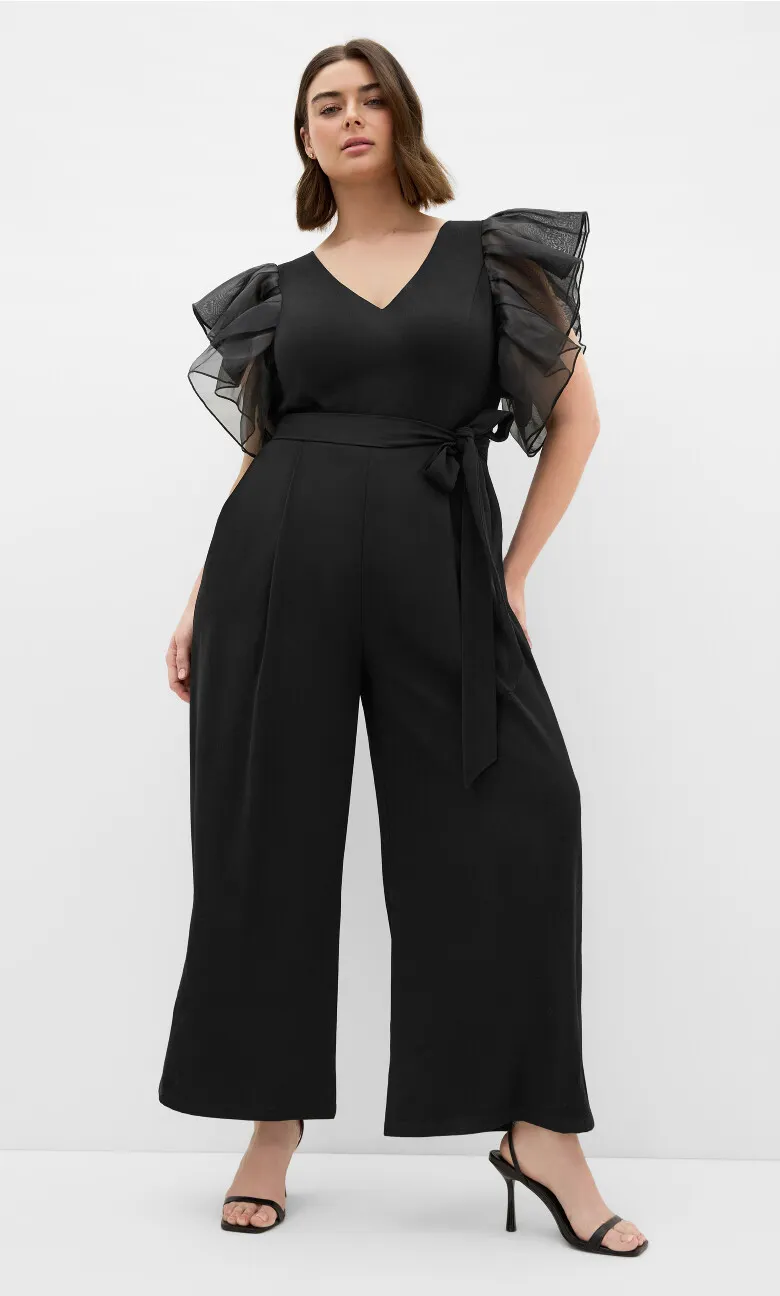 Tiana Organza Sleeve Wide Leg Jumpsuit - black