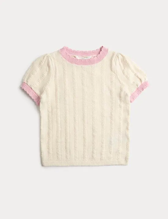 Pure Cotton Ribbed Knitted Top (2-10 Yrs)