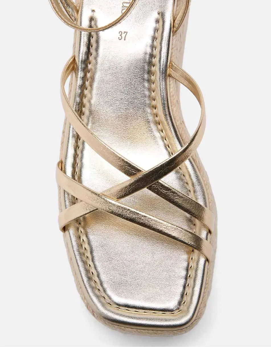 Stradivarius Platform strap wedges in gold