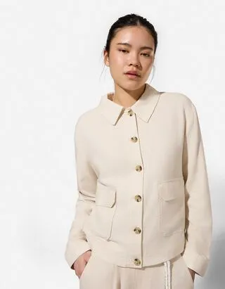 Giacca scamiciata - Effetto lino - Beige