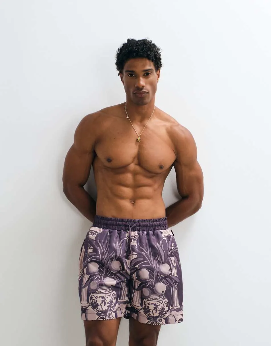 On Vacation Club location all-over print swim shorts in burgundy