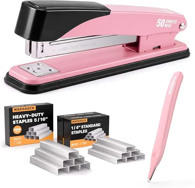 Marsrock Heavy Duty Stapler for Desk with 50 Sheet, 3000 Staples, Pink | Office Stapler, Classroom Stapler, Teacher Stapler, Full Strip Desktop…