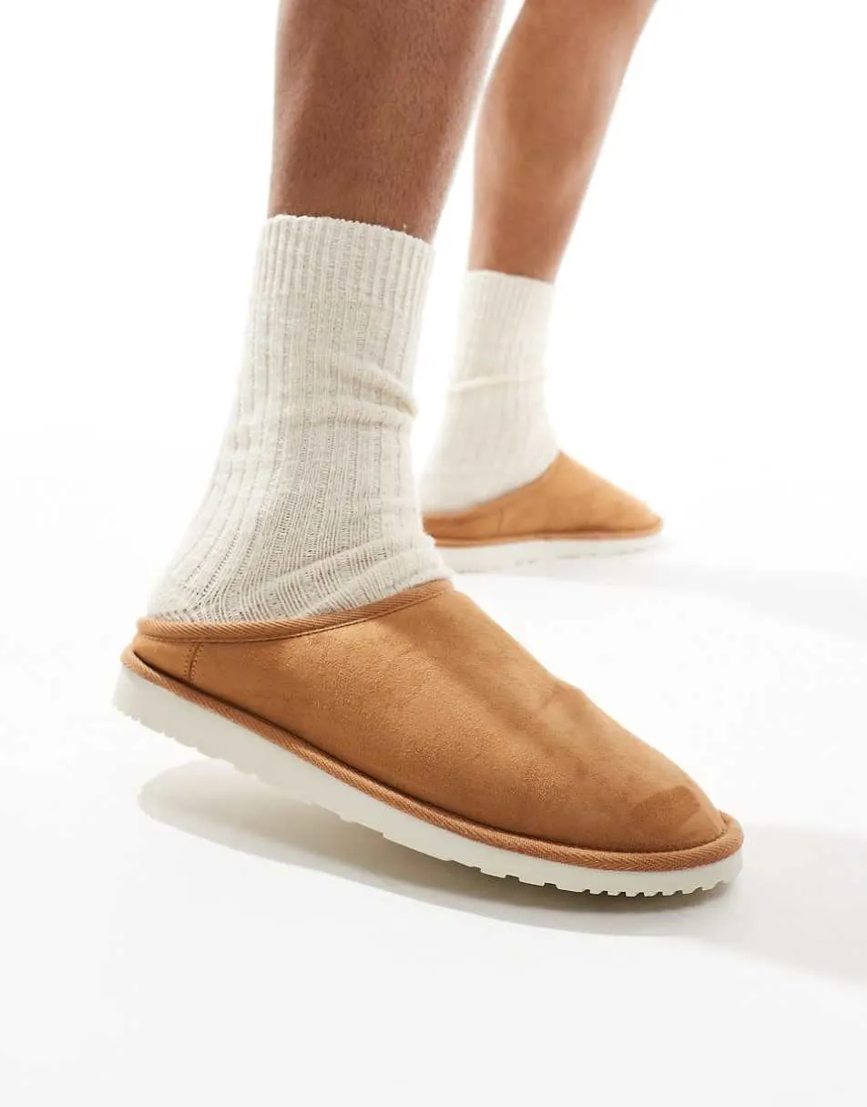 Jack & Jones faux suede mule slipper in beige
