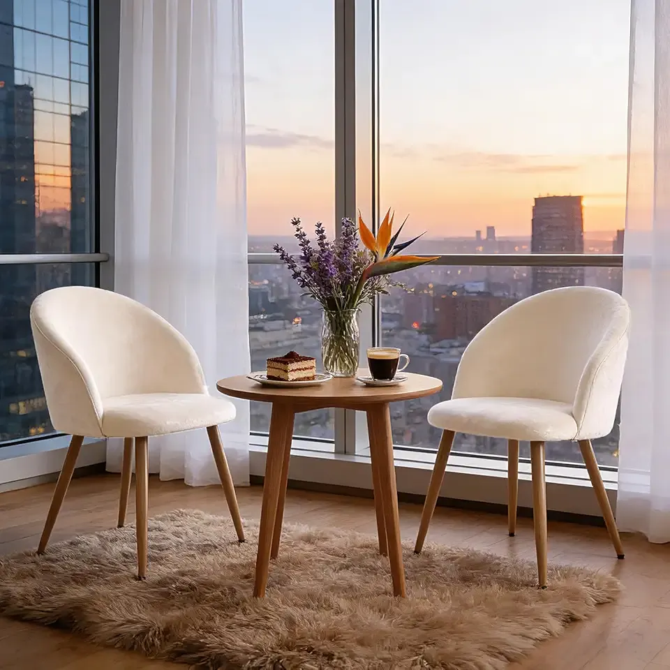 Lightdot Dining Chairs Set of 2, Velvet Comfortable Seats, Mid-Century Modern Living Room Chairs, Upholstered Kitchen Chairs with Wooden Legs and Padded Seat for Bedroom Office, Easy Assembly, Beige