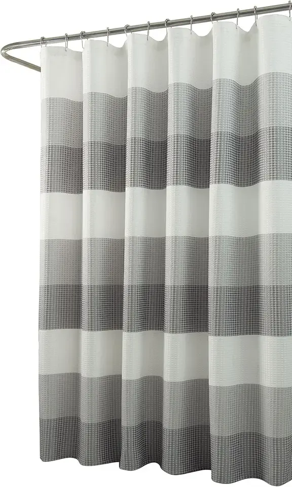 Dainty Home | Smoke Grey Ombre Waffle Weave Shower Curtain - 70" x 72" - Water Resistant Polyester Blend Fabric Shower Curtain - The Best Gradient Design Washable Waffle Shower Curtain
