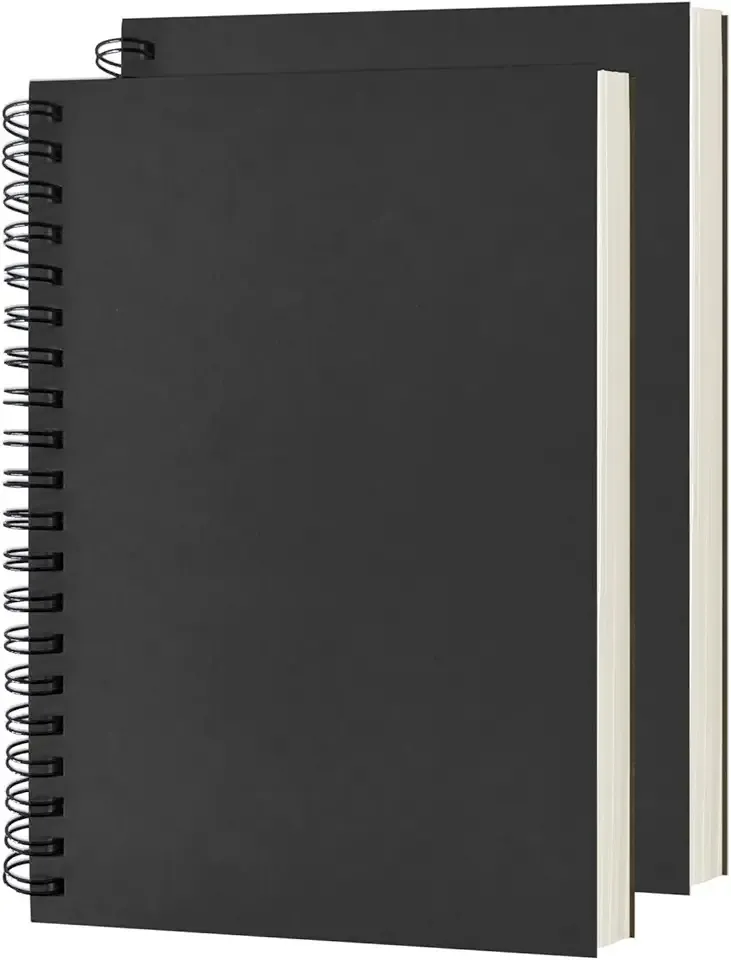 DSTELIN Blank Spiral Notebook, 2-Pack, Soft Cover, Sketch book, 100 Pages / 50 Sheets, 7.5 inch x 5.1 inch, 100GSM, (Black)