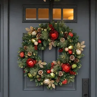 30" Decorated Wreath with Micro-LED Lights