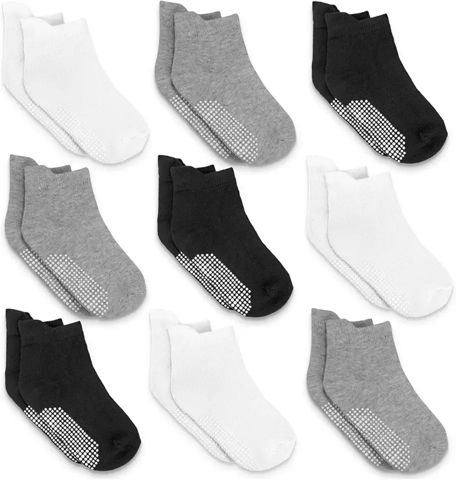 Baby Non Slip Ankle Socks 9 Pairs - Toddler Socks with Grips for Kids, Infants Boys and Girls 6-24 Months, 1T-7T