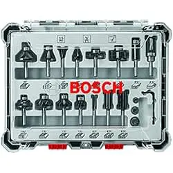 BOSCH RBS015MBS 15-Piece (Universally Compatible Accessory) Carbide-Tipped Wood Router Bit Assorted Set