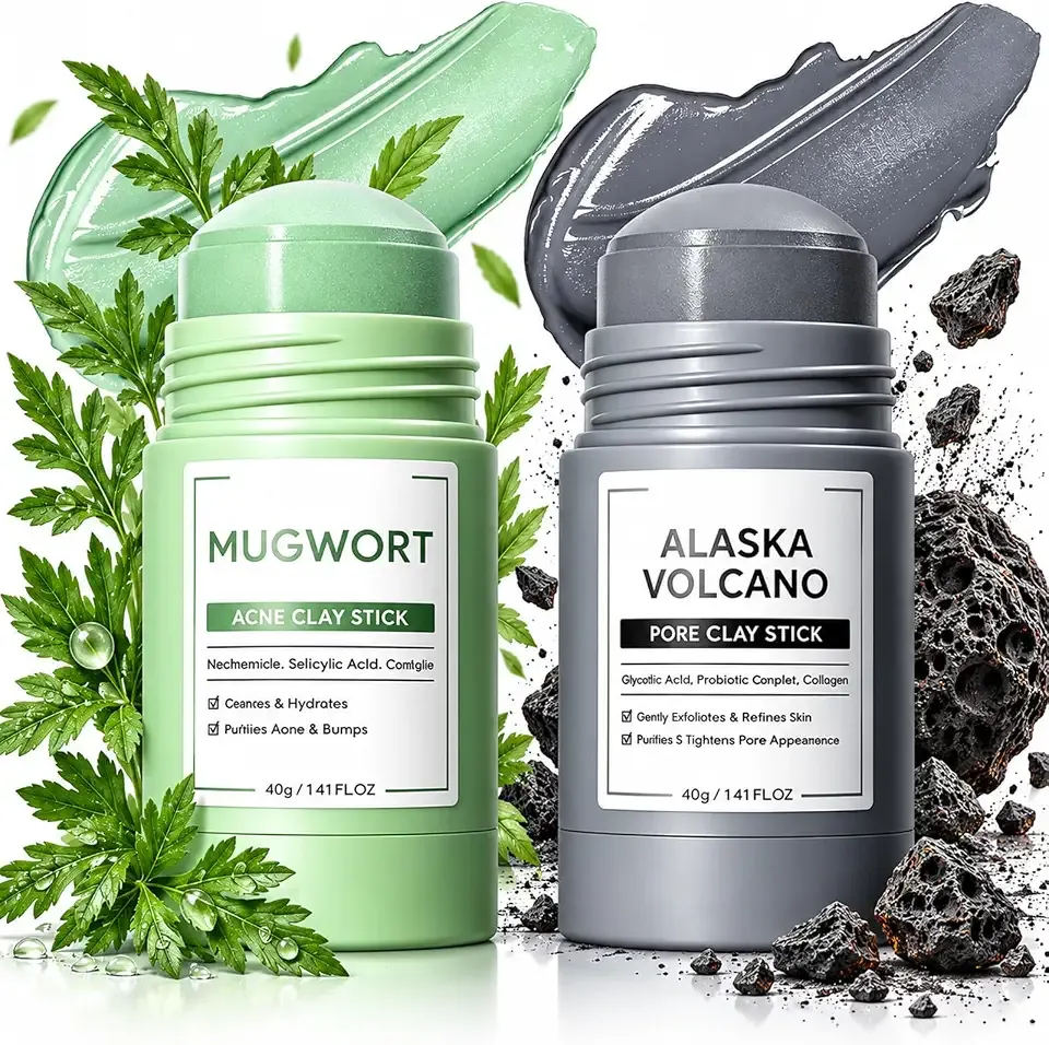 2 Pcs Alaska Volcano&Mugwort Pore Clay Mask Stick for All Skin Type