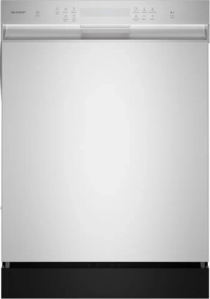 Sharp SDW6504MS Stainless Steel Dishwasher, 24-inch Pocket Handle, 52 dB, Hybrid Tub, 12 Place Settings, 5 Cycles, Heated Dry