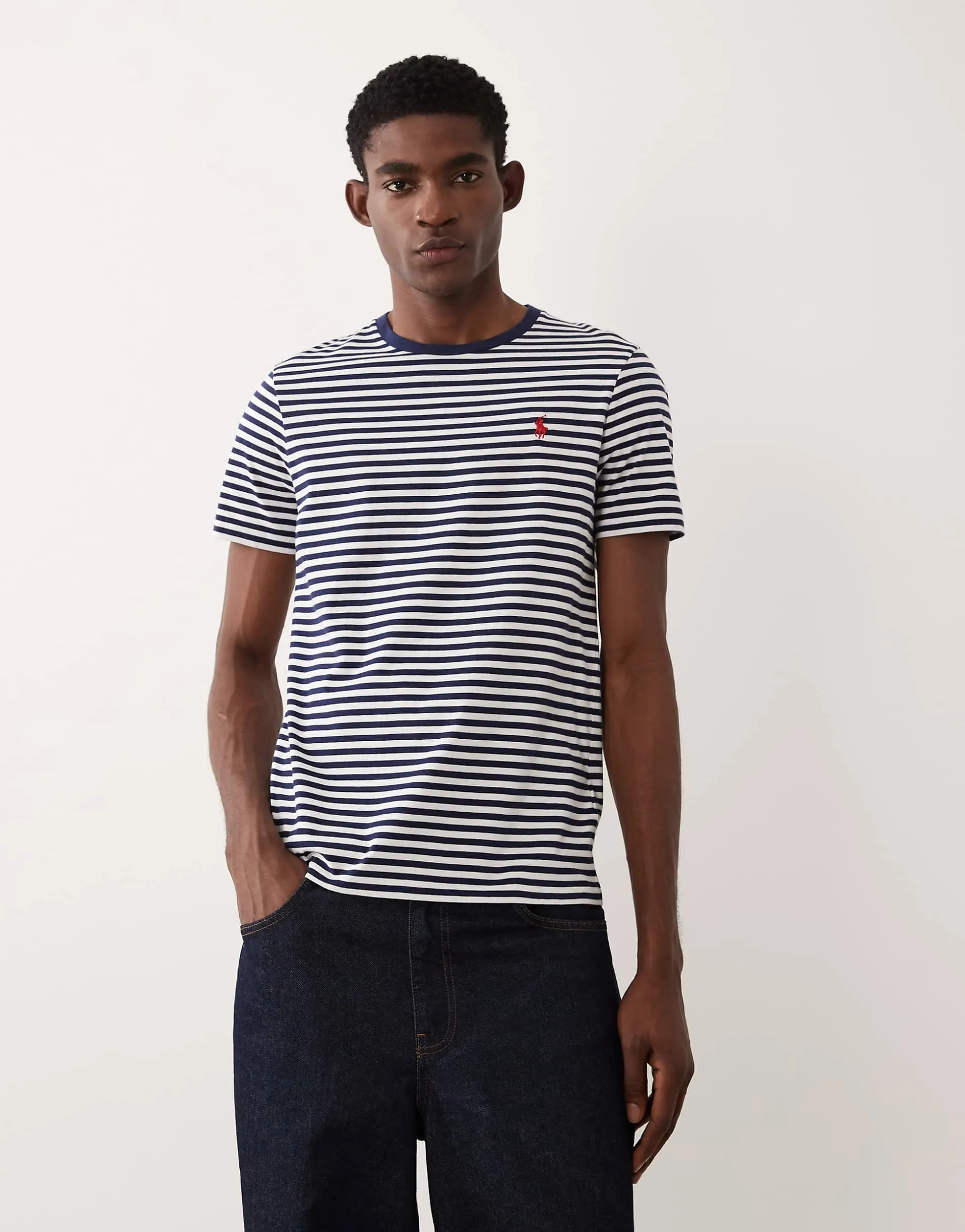 Polo Ralph Lauren icon logo stripe pima cotton t-shirt custom fit in navy