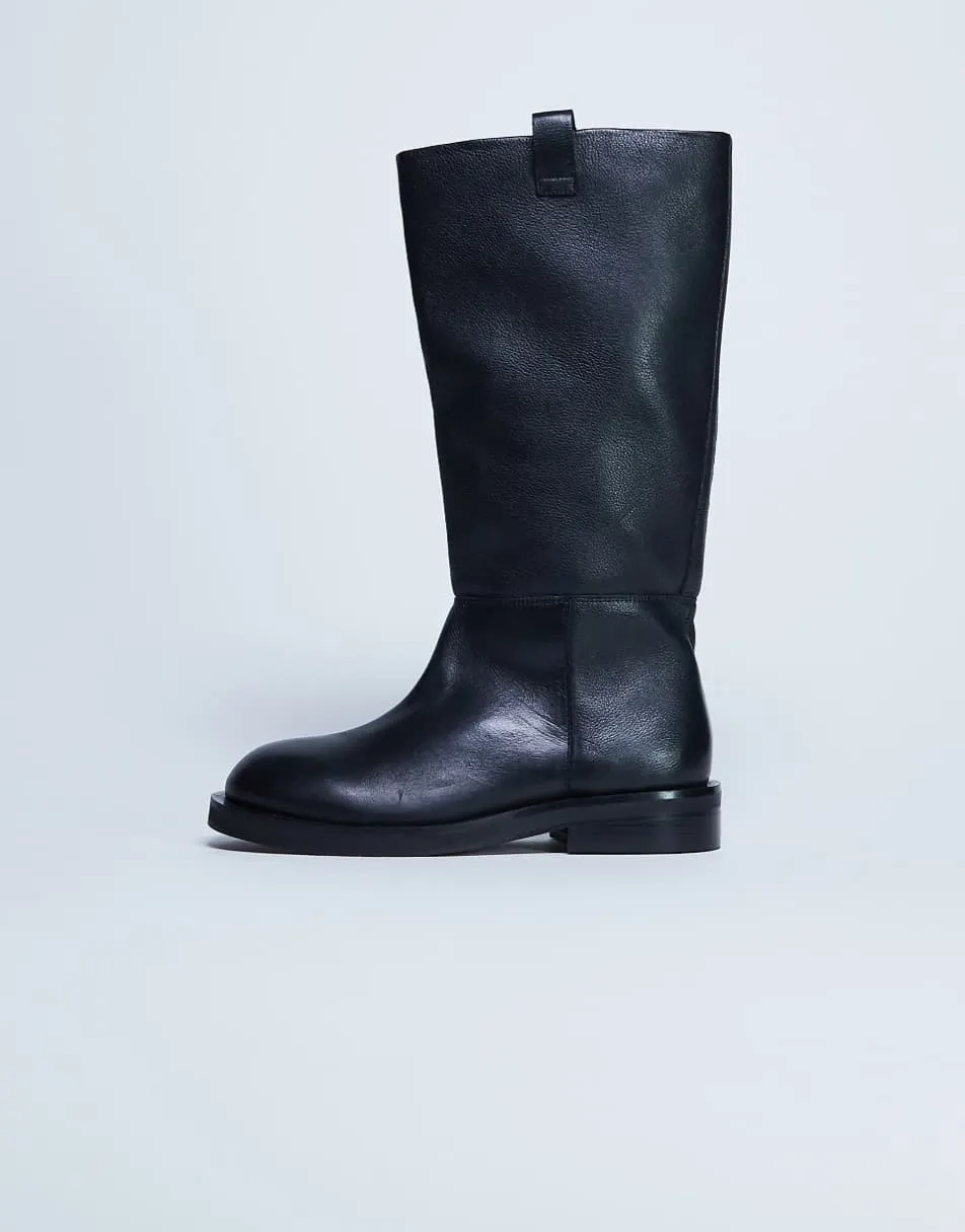 Topshop Rory real leather riding boots in black