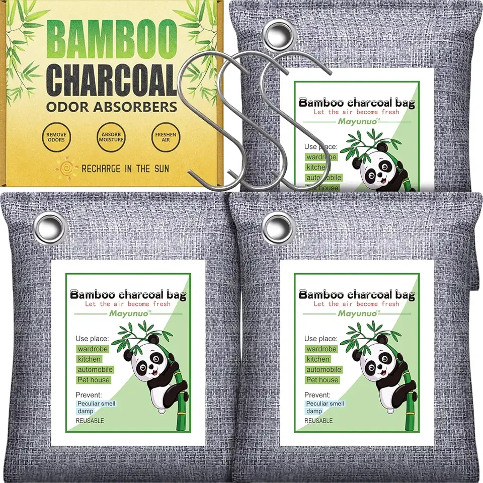Activated Charcoal Odor Absorber for Strong Odor in Basement, Cars, Closets, Smoke, Shoes. 3 Pack Bamboo Charcoal Air Purifying Bags Deodorizer Odor Eliminator for Home