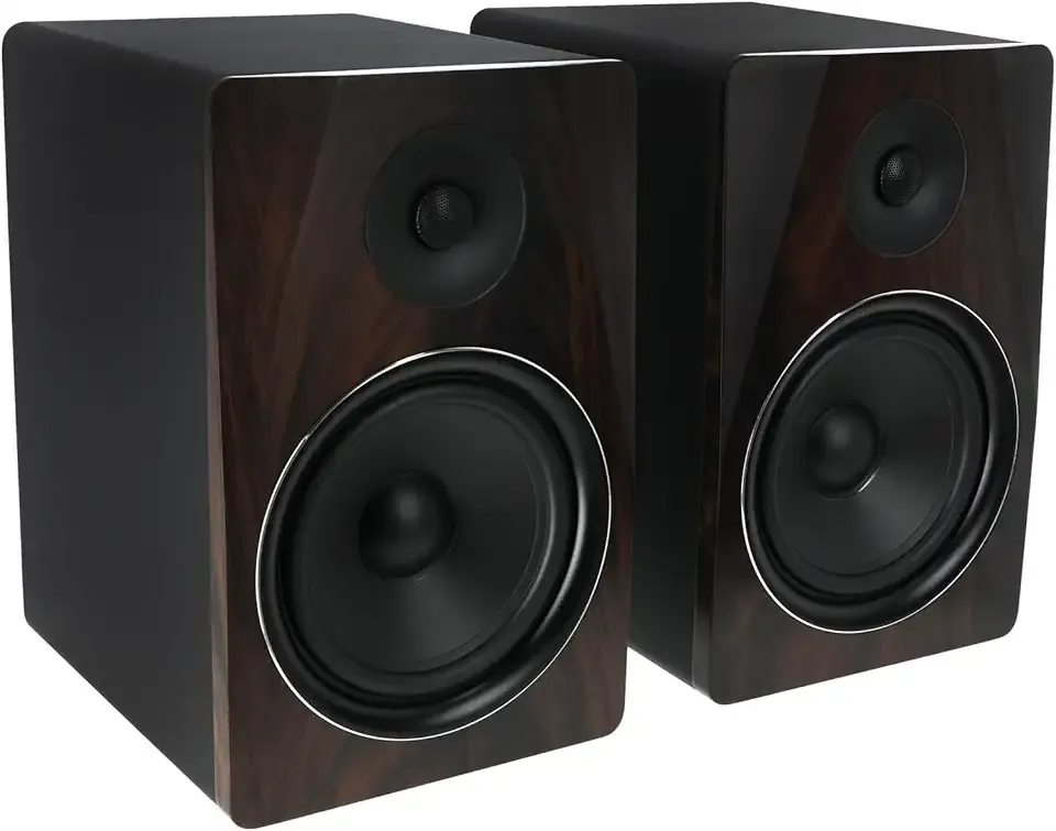 Rockville APM8D 8" 500W Active Powered Studio Monitor Speakers (Pair) - Dark Wood, Bi-Amplified, Neodymium Silk Dome Tweeter, Class D Amplifier, USB Input, XLR/RCA, Volume & Bass/Treble Controls
