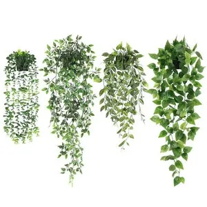 Paquete de 4 Plantas Artificiales Colgantes - Plantas Verdes Artificiales Resistentes al Sol | Para Pared, Estante, Decoración Interior/Exterior