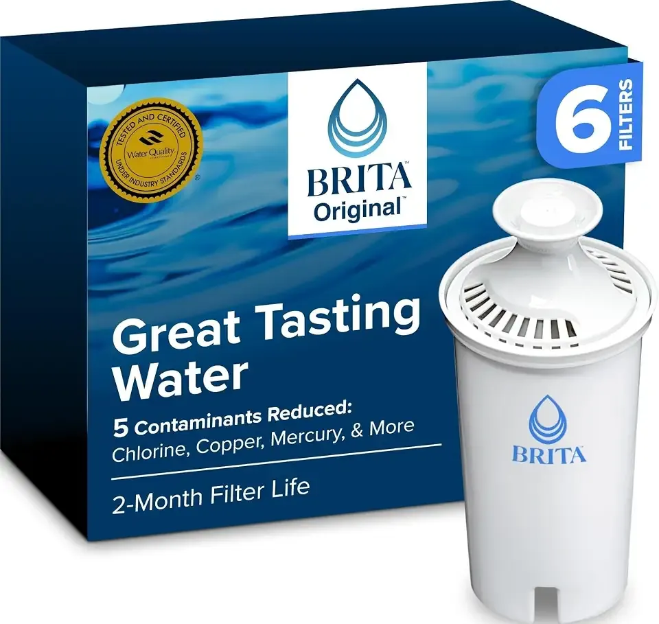 Brita Standard Pitcher and Dispenser Replacement Water Filters, White, 6 | WQA and NSF/ANSI Certified, Reduces Chlorine, Copper, Mercury & Cadmium, Lasts 2 Months, Household Essential