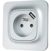 Prise 2P+T chargeur Usb A gris "Mauka"