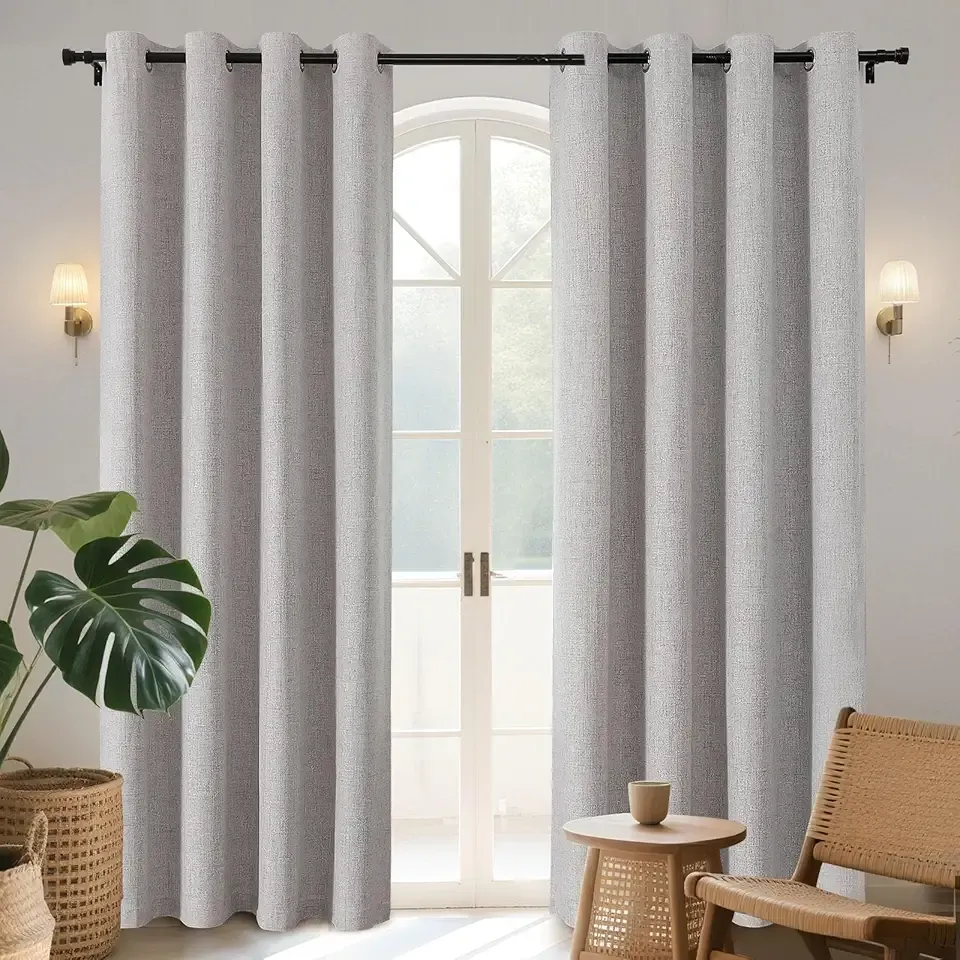 100% Blackout Curtains for Bedroom 84 Inch Long, Linen Black Out Curtains 2 Panels Set With Grommet for Living Room Window, Thermal Insulated Full Light Blocking Drapes Privacy Protection,52"W