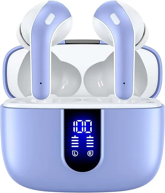 TAGRY Bluetooth Headphones True Wireless Earbuds 60H Playback LED Power Display Earphones with Wireless Charging Case IPX5 Waterproof in-Ear Ear buds with Mic for TV Smart Phone Laptop Computer Sports