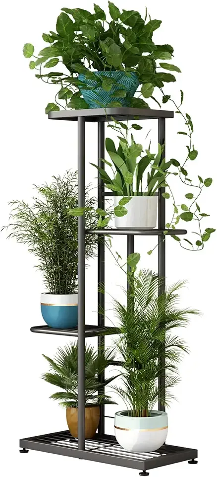 LINZINAR Plant Stand Indoor Outdoor Metal 4 Tier 5 Potted Multiple Flower Pot Holder ShelfPlanter Display Shelving Unit for Patio Garden Corner Balcony Living Room