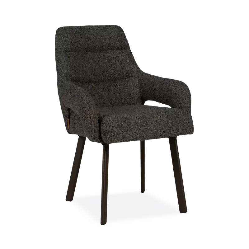 Armstoel Kendra - stof Rhythm Charcoal - pocketvering - poot zwart