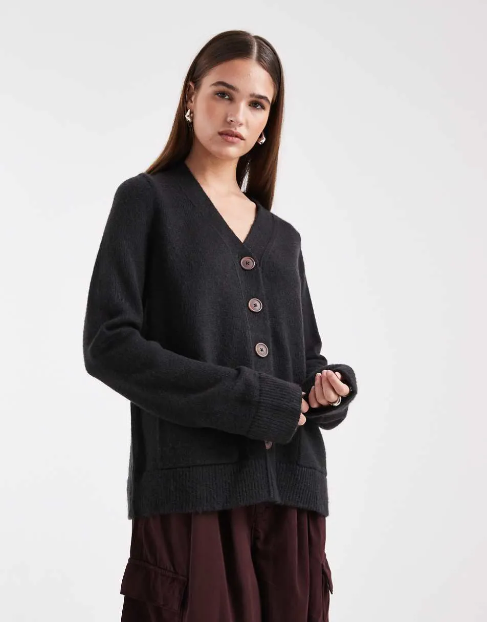 ASOS DESIGN pocket front boyfriend cardigan in black