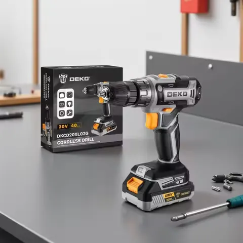 DEKO 20V Cordless Electric Drill has two changing speeds 18+1 Torque Screwdriver 29pcs Drill Set with 1.5ah Battery and Charger