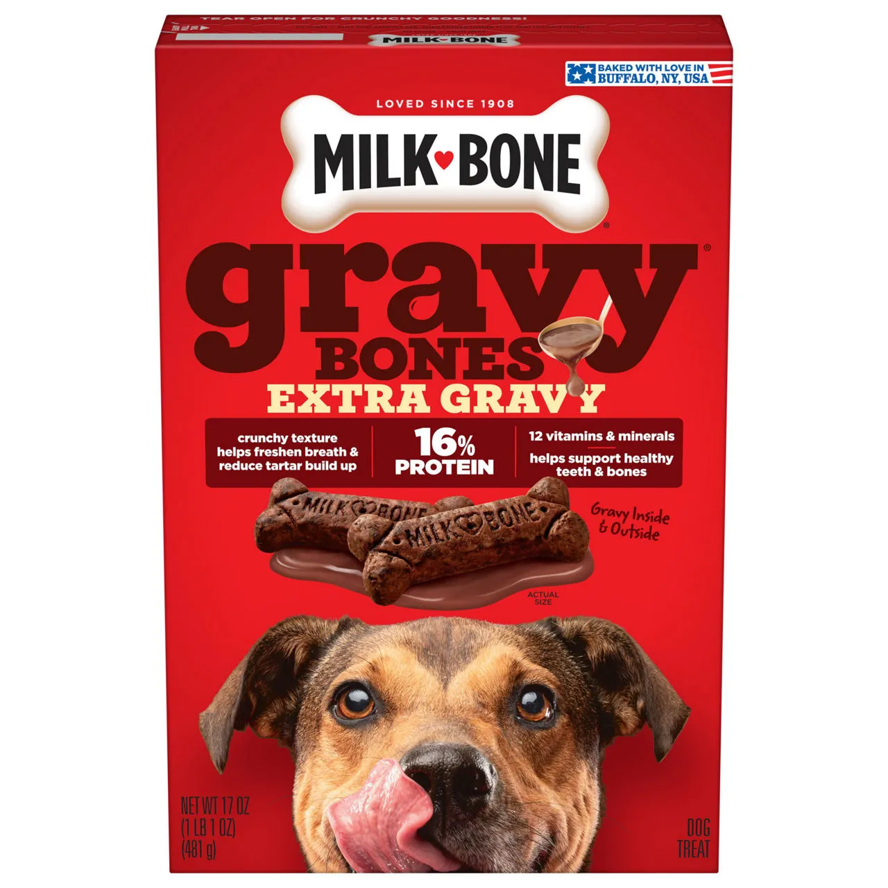 Milk-Bone GravyBones Extra Gravy Dog Biscuits, Gravy Coated Dog Treats, 17 Oz. Box