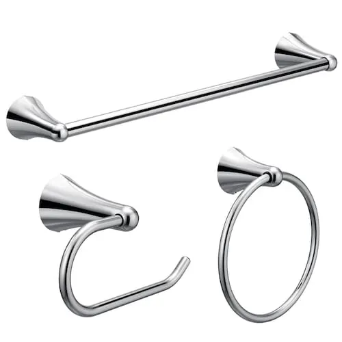 Hollyn Chrome 3pc Bathroom Accessory (Paper Holder, Towel Ring, 24-in Towel Bar)