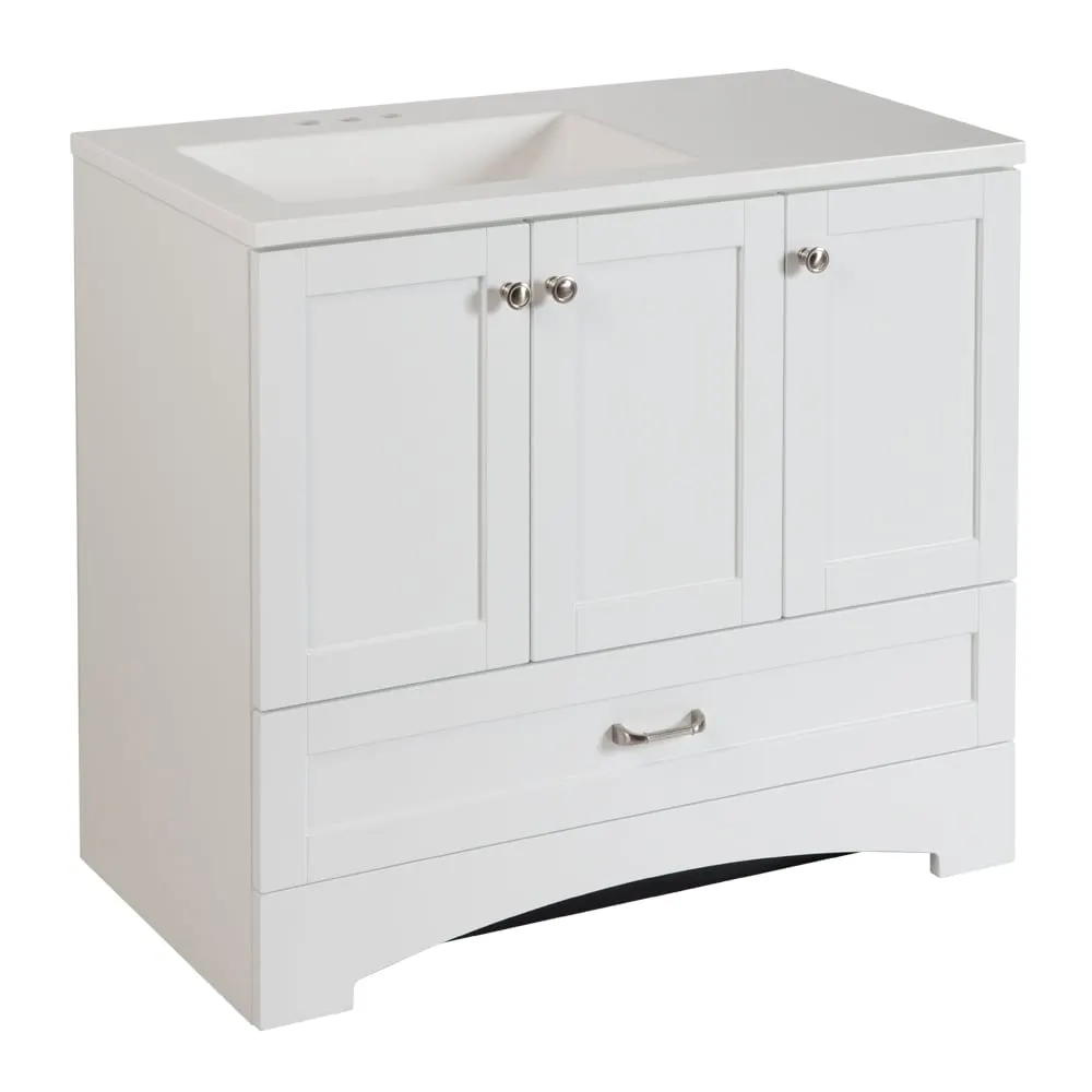 Glacier Bay Lancaster 36.25-inch W x 33-inch H x 18.75-inch D Bathroom Vanity in White with Cultured Marble Countertop/Rectangular Sink
