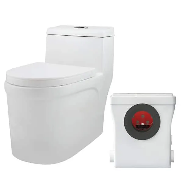 1-​Piece 1.​0/​1.​6 GPF Dual Flush Elongated Macerating Toilet in White, with 600W Powerful Macerating Pump for Basement