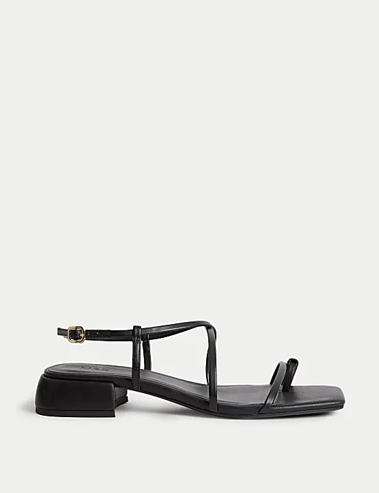 Ring Detail Ankle Strap Block Heel Sandals