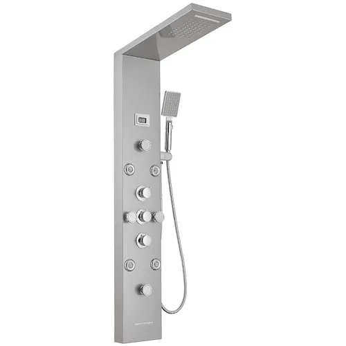 8-Jet Shower Tower Shower Panel System with Rainfall Waterfall Shower Head in chrome Nickel