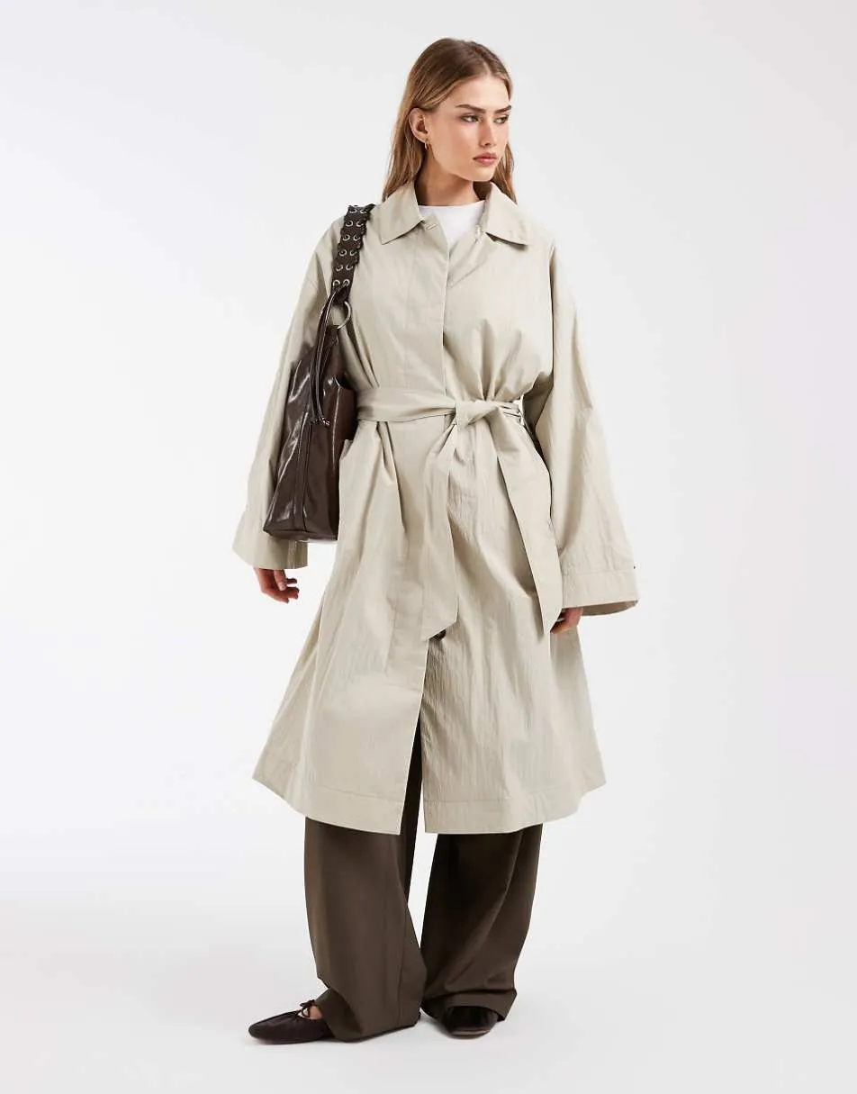 & Other Stories cotton maxi car coat with belt in beige
