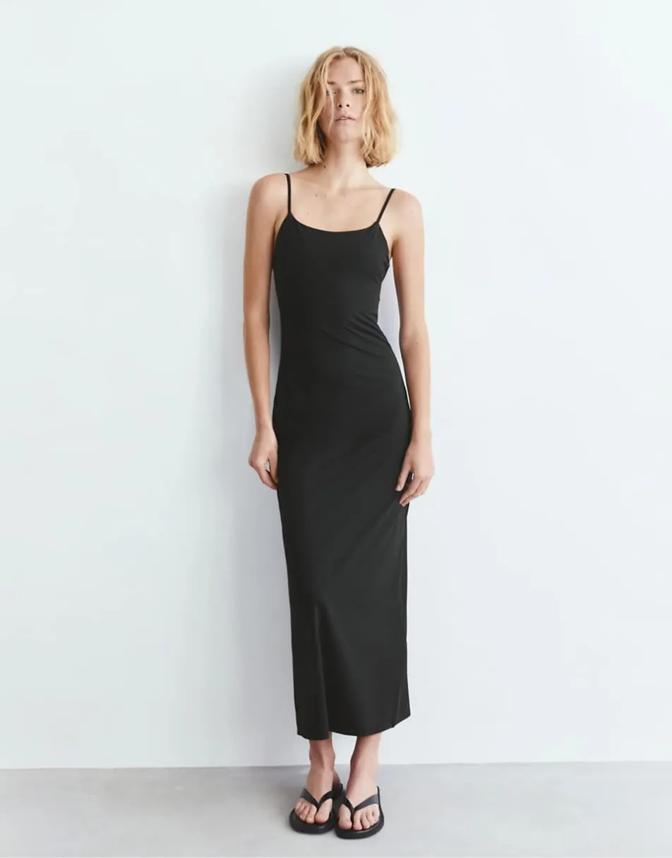Pull&Bear Polyamide strappy midi dress in black