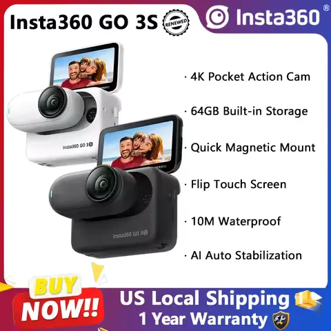 Insta360 GO 3S Tiny Action Camera 4K 30FPS FlowState Stabilization 10M Waterproof Digital Camera for Vlogging WiFi Bluetooth With Action Pod Touch Screen