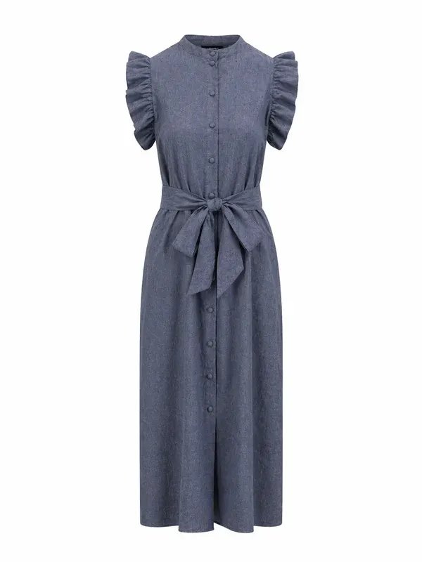 Pam Linen Dress - Blå