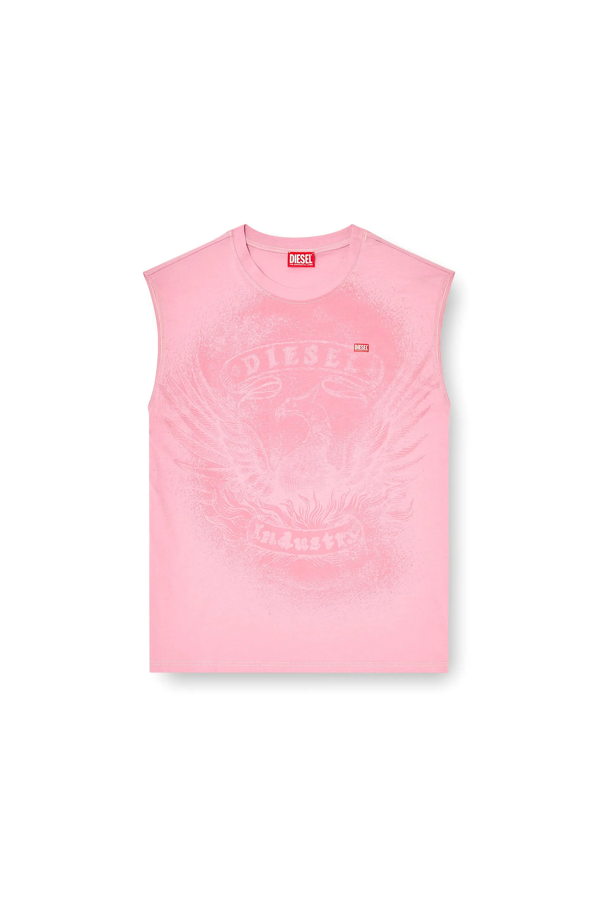 Sleeveless top in cotton with tonal graphic